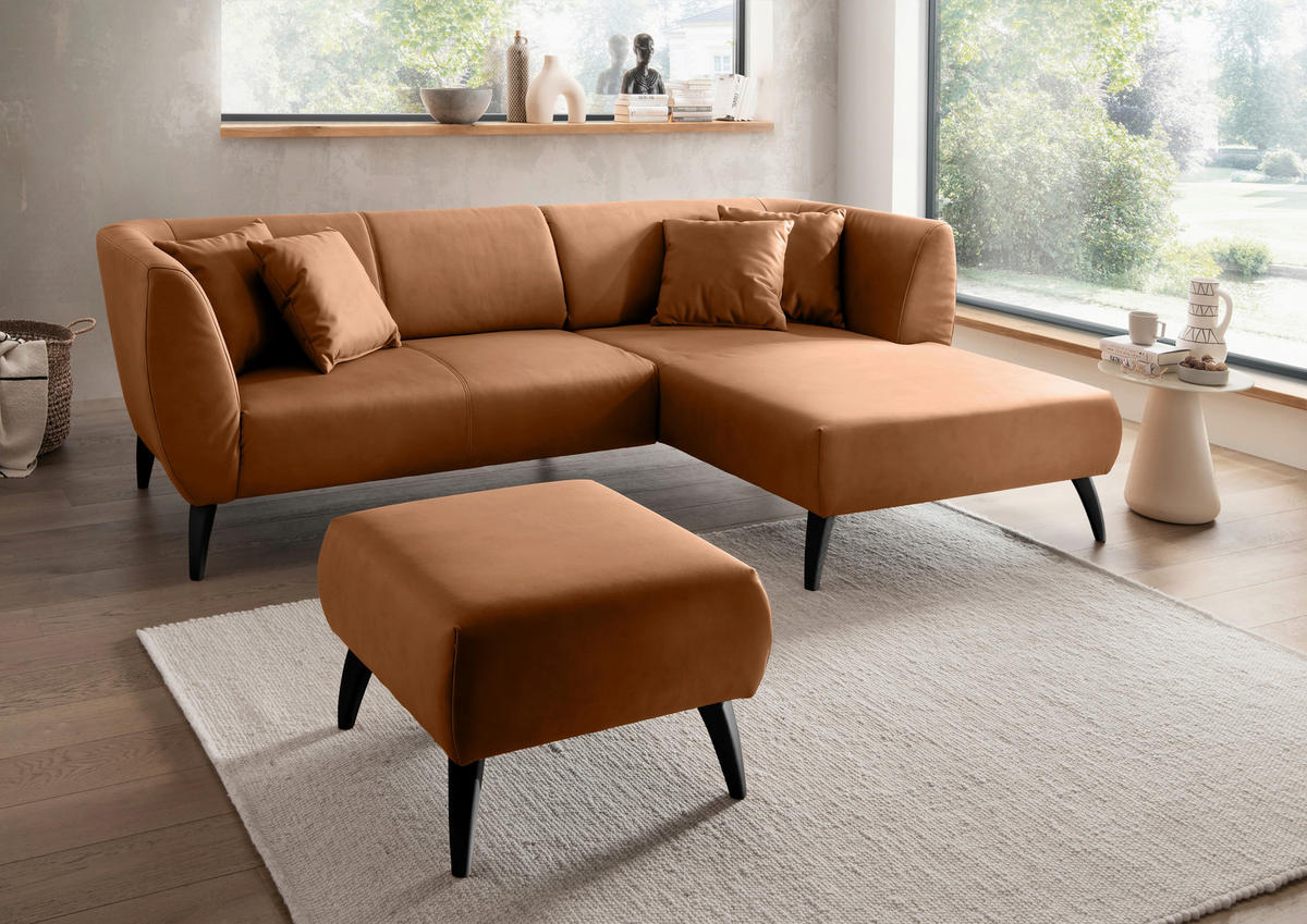 ECKSOFA in Lederlook Cognac  - Cognac/Schwarz, Modern, Holz/Textil (264/160cm) - Livetastic