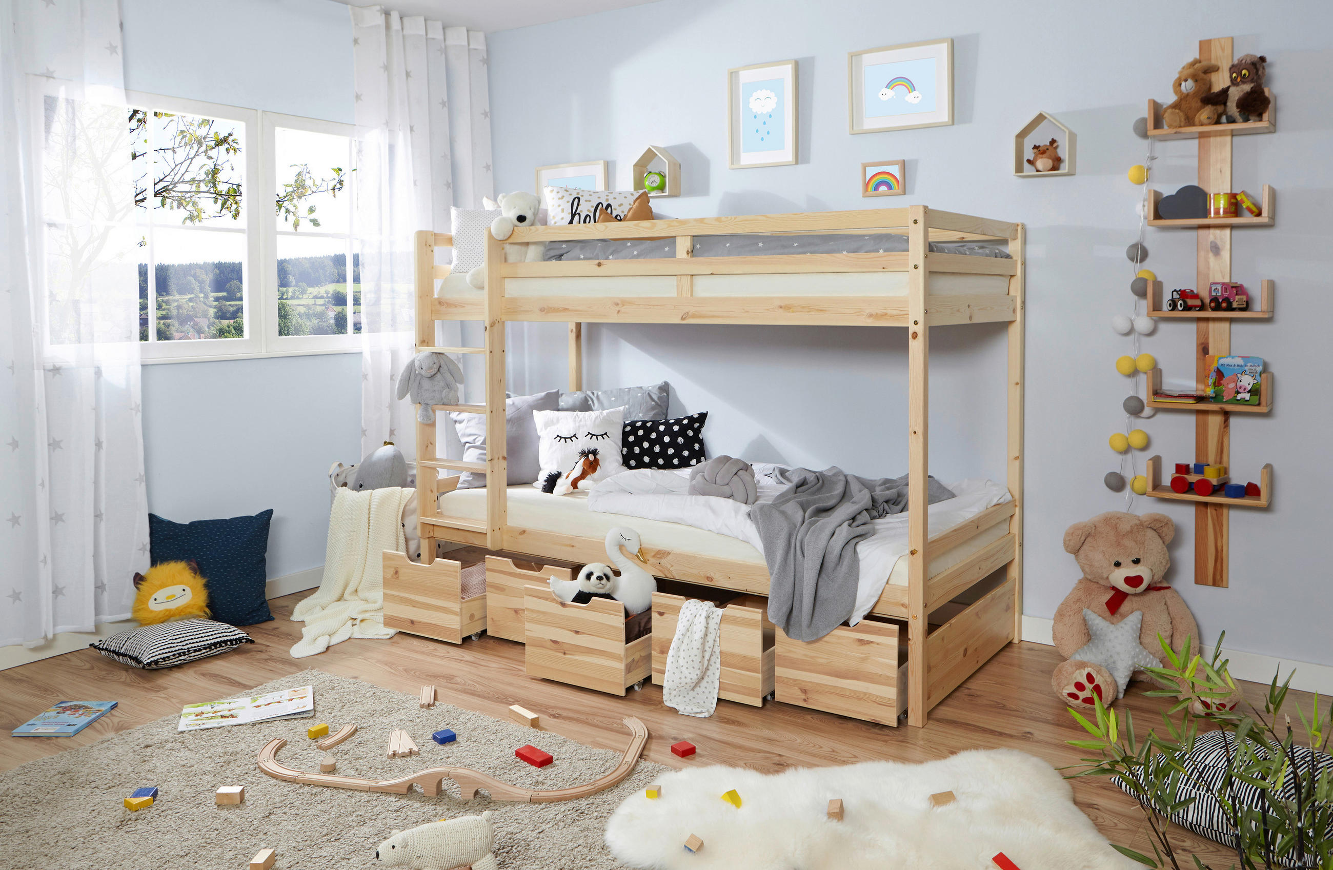 ETAGENBETT - Weiß/Naturfarben, MODERN, Holz (90/200cm) - MID.YOU