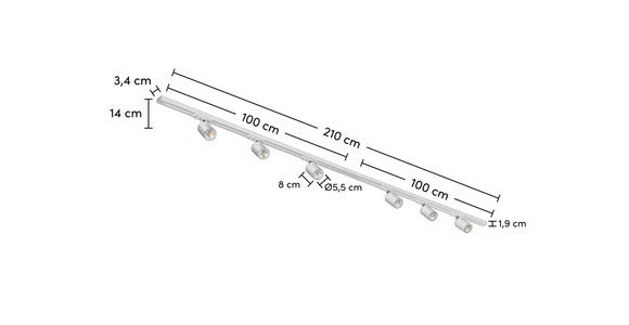 SCHIENENSYSTEM - Chromfarben/Weiß, Trend, Kunststoff/Metall (210/5,5/14cm) - Novel