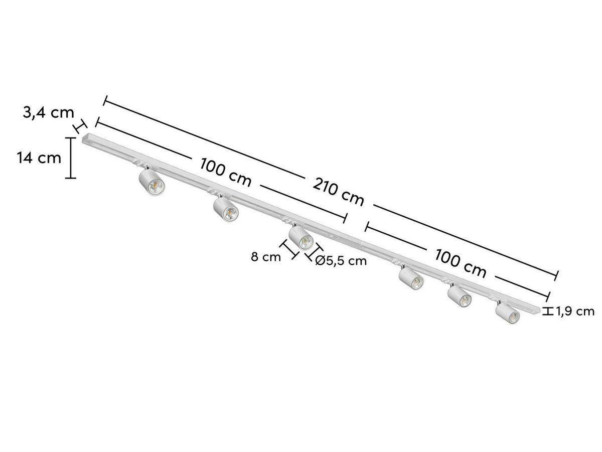 DECKENLEUCHTE 210/5,5/14 cm   - Weiß, Trend, Kunststoff/Metall (210/5,5/14cm) - Novel