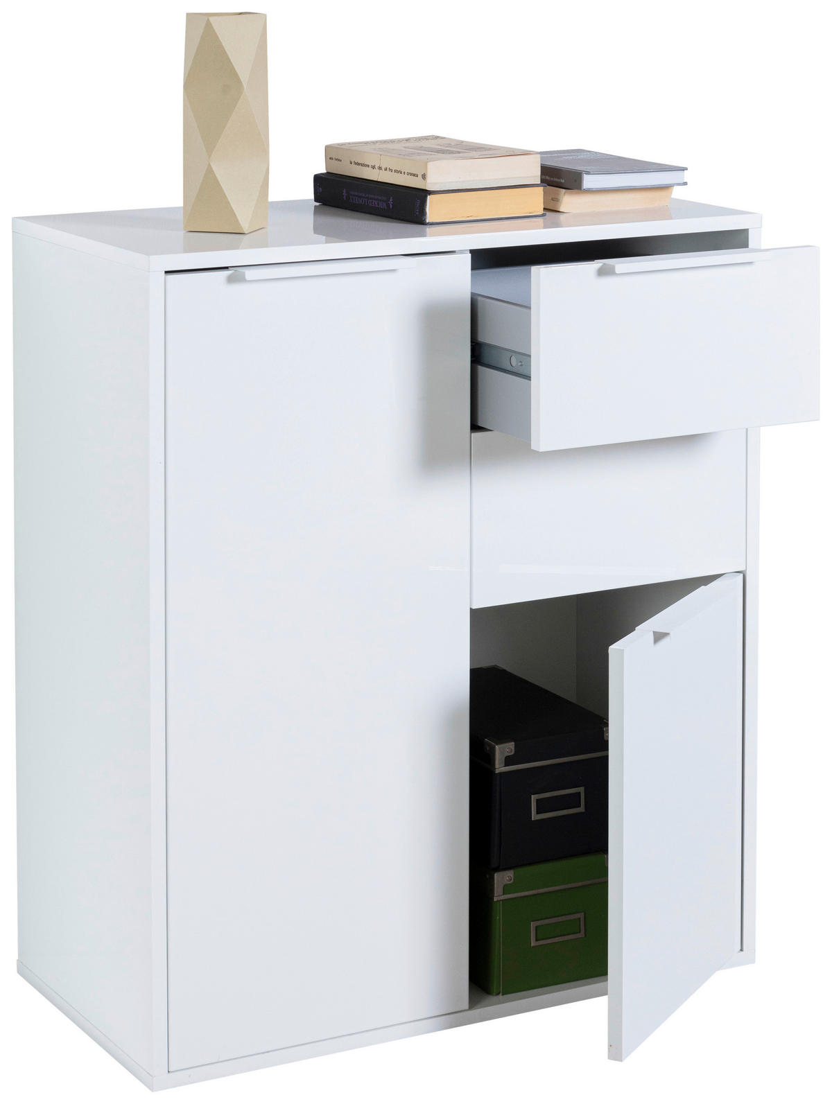KOMODA, bela, visoki sijaj  - črna/bela, Design, kovina/umetna masa (72/87/35,3cm) - Carryhome