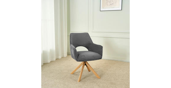 ARMLEHNSTUHL  Sitzfläche 360° drehbar, inklusive Armlehnen Cord  - Eichefarben/Dunkelgrau, Design, Holz/Textil (60/85/63cm) - Hom`in