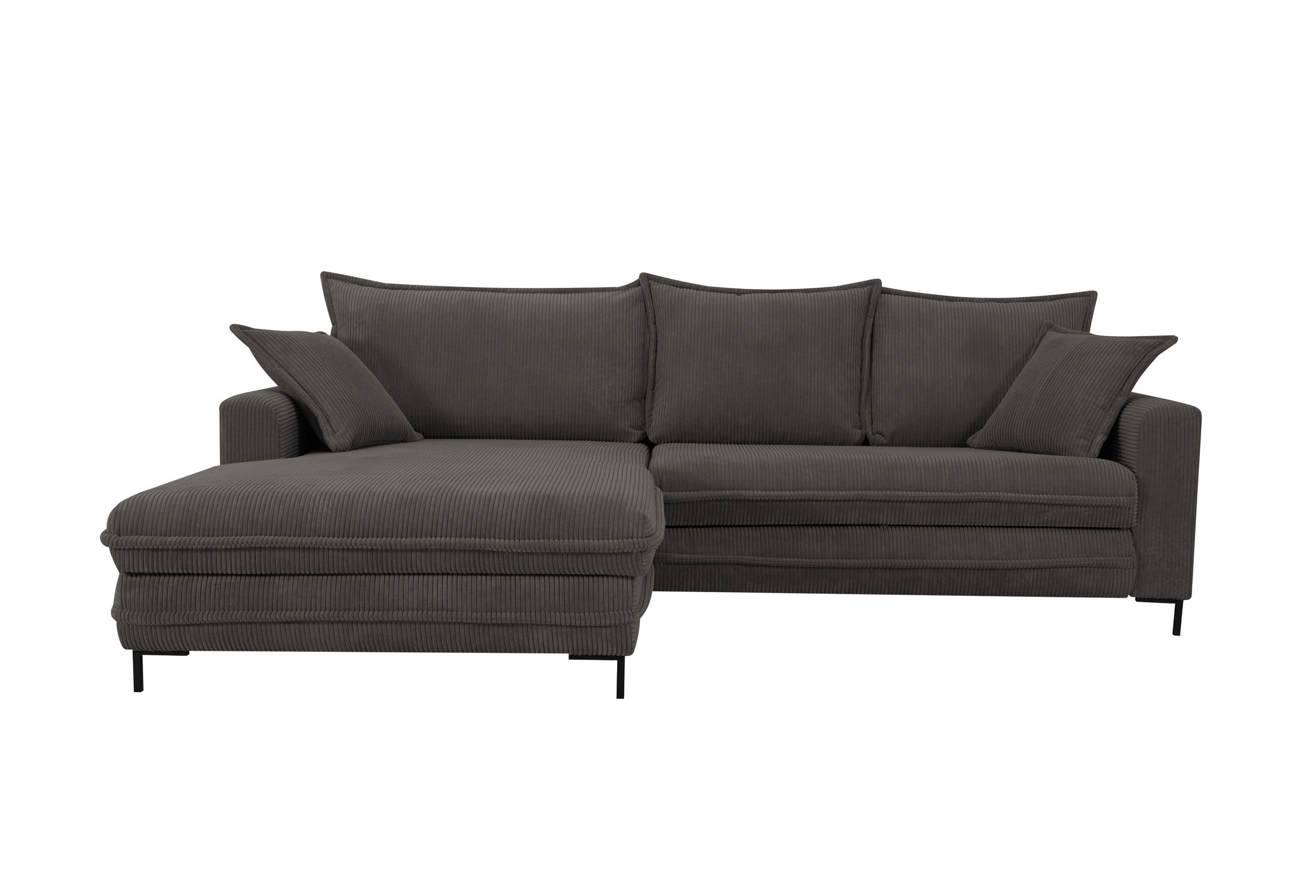 ECKSOFA 174/272 cm  in Cord Taupe Rückenkissen, Bettkasten, Rücken echt, Stauraum, Liegefläche im Originalstoff  174/272 cm  - Taupe/Schwarz, Design, Textil/Metall (174/272cm) - MID.YOU