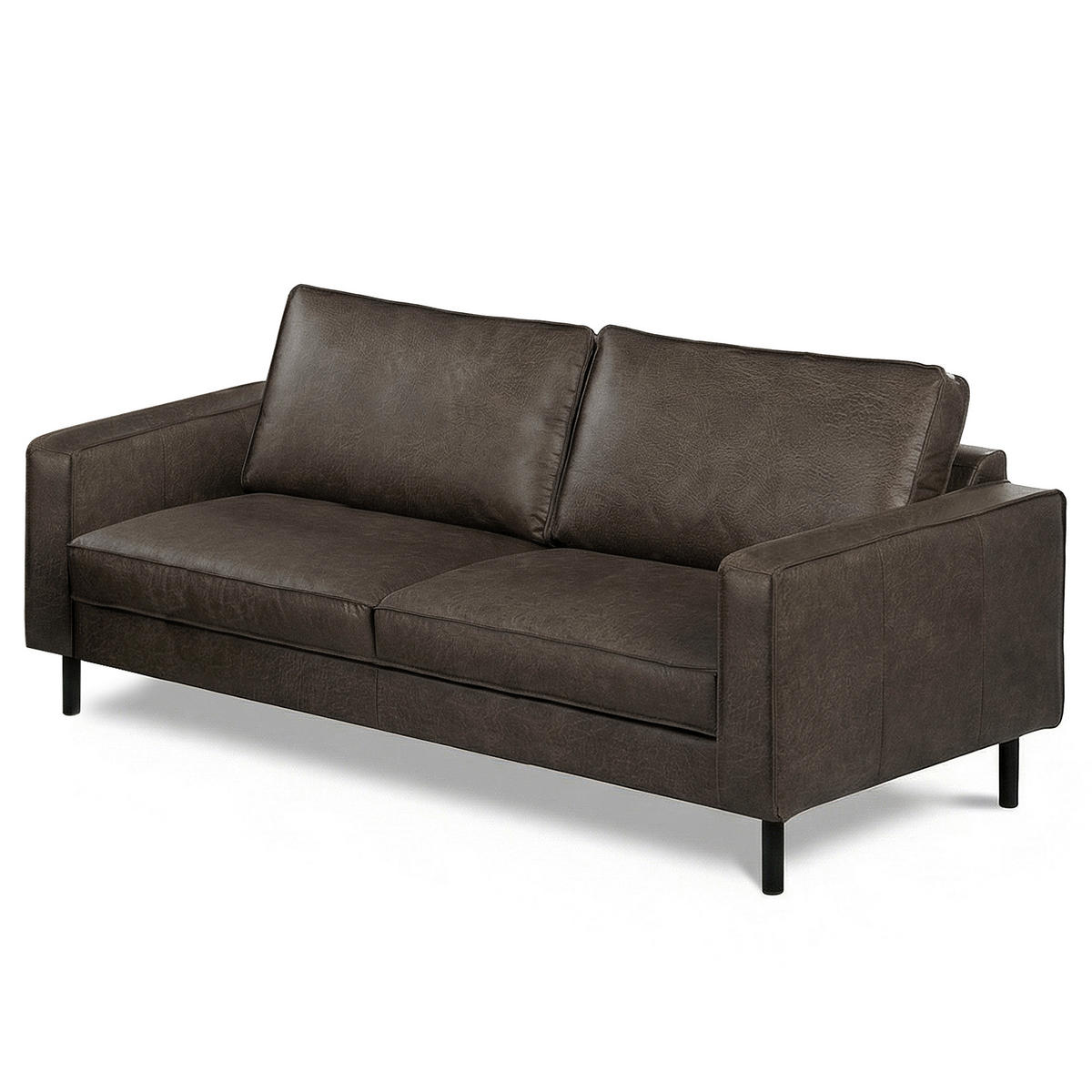 3-SITZER-SOFA  in Echtleder Fango   - Fango/Schwarz, Design, Leder/Metall (188/85/92cm) - Livetastic