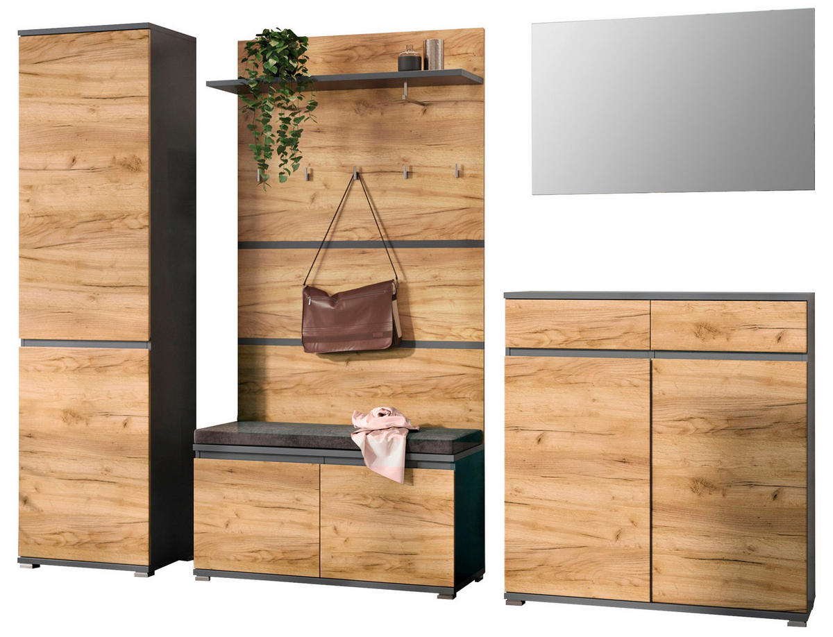 GARDEROBE 5-teilig  in 276/200/40 cm  - Eichefarben/Anthrazit, Design, Holzwerkstoff (276/200/40cm)
