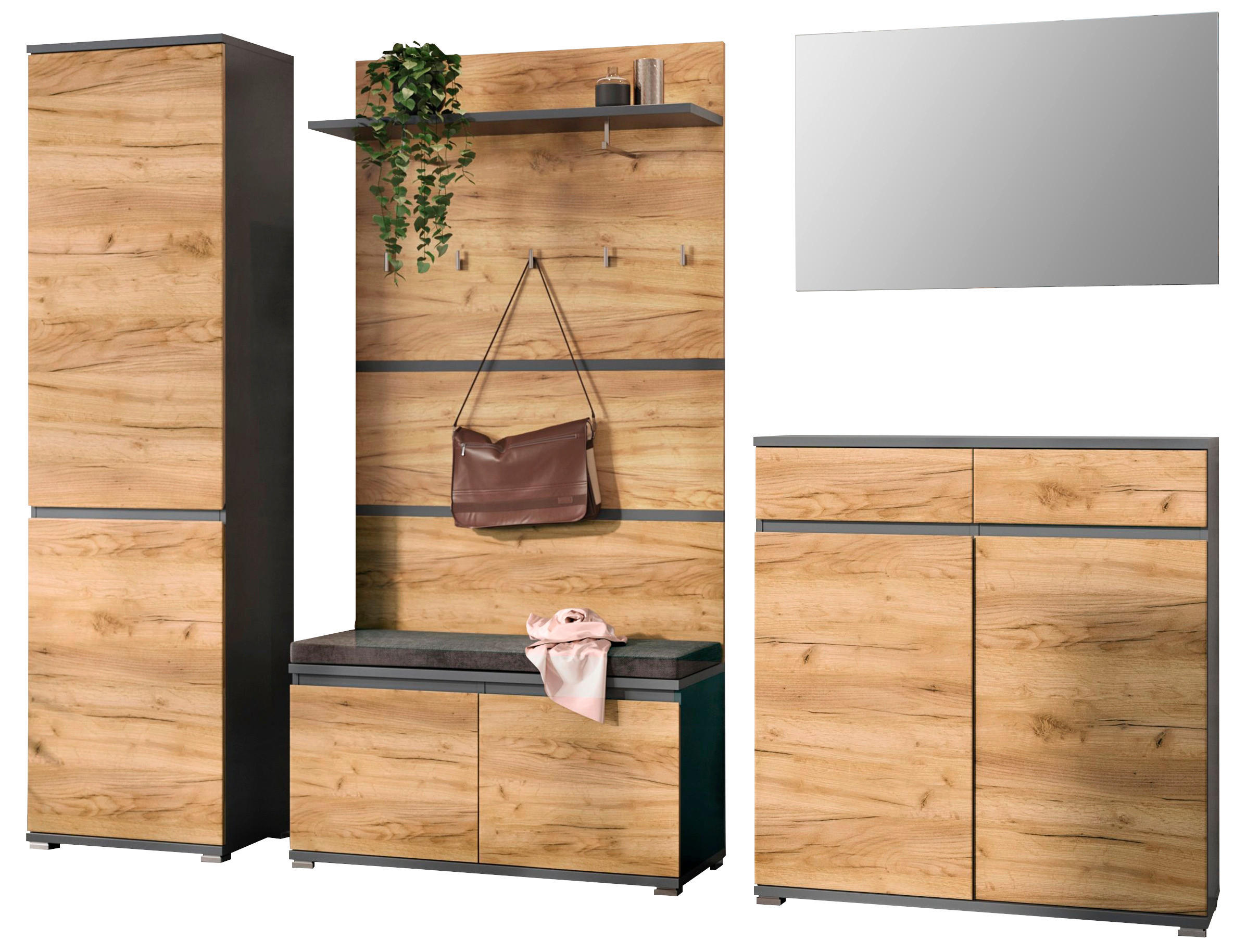 Thumbnail - Xxxl Garderobe, Anthrazit, Eiche, Holzwerkstoff, 5-teilig, 276x200x40 cm, Garderobe, Garderoben-Sets & Serien, Garderobe...