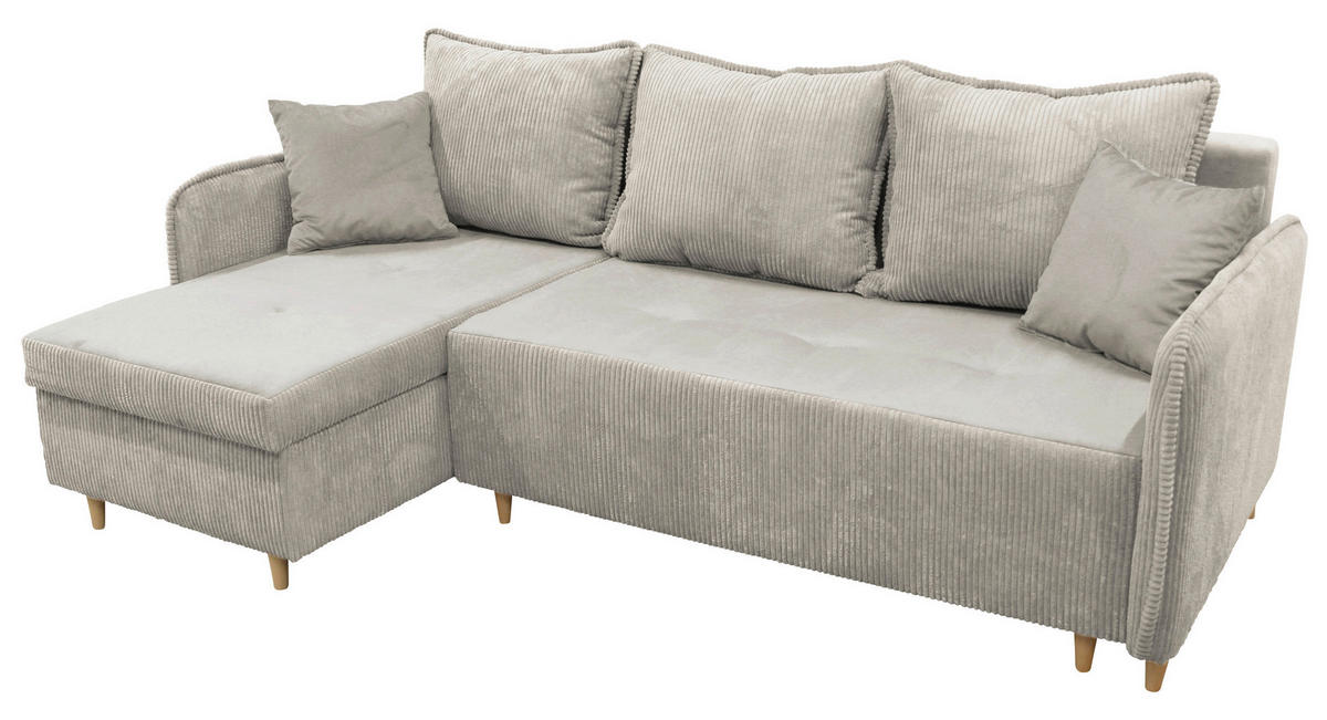 ECKSOFA TEDDY in Cord, Bouclé Grau  142/215 cm  - Naturfarben/Grau, Design, Holz/Textil (142/215cm) - MID.YOU