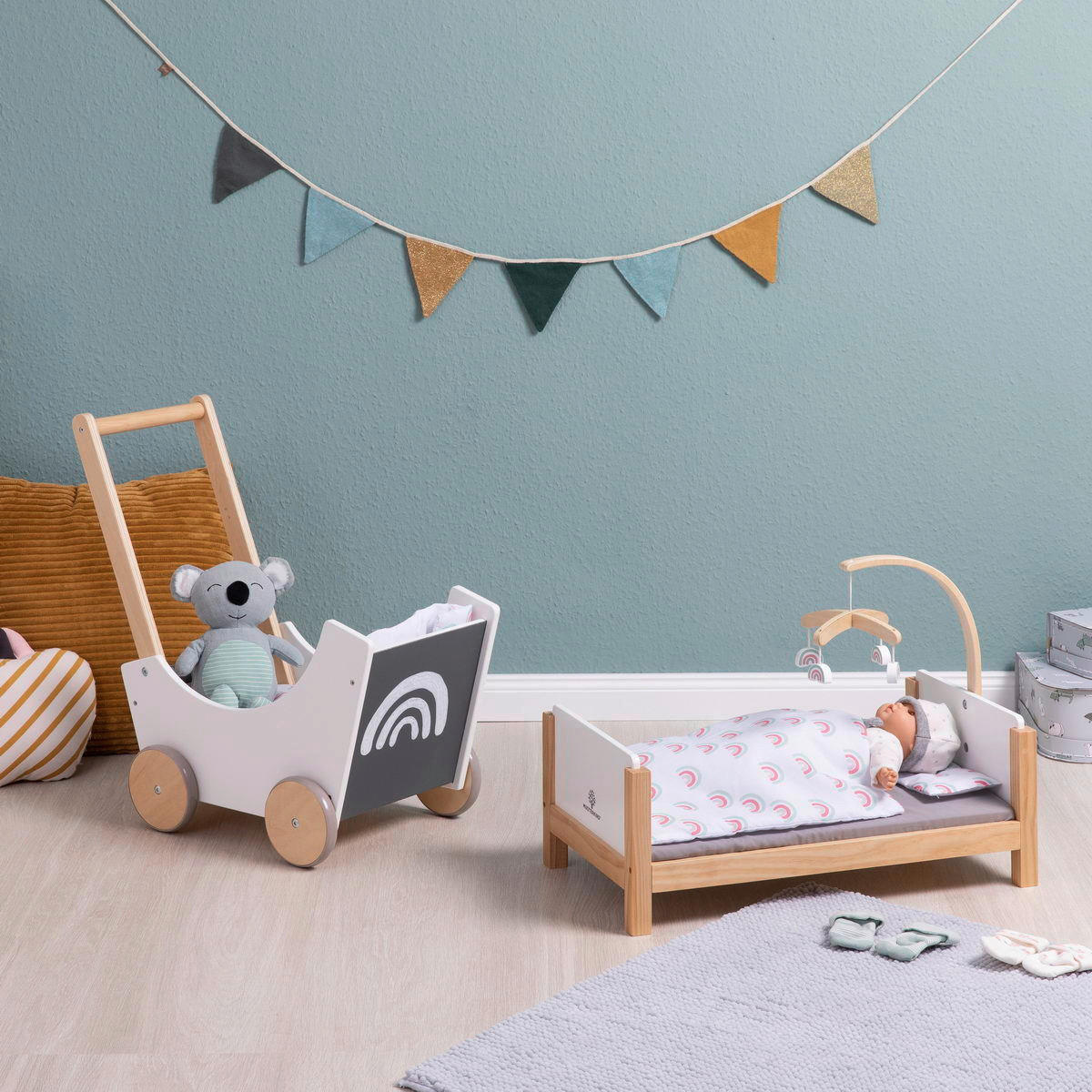 PUPPENWAGEN BARLIA - Weiß/Naturfarben, Basics, Holz/Holzwerkstoff (55,9/30,9/54,4cm) - MUSTERKIND