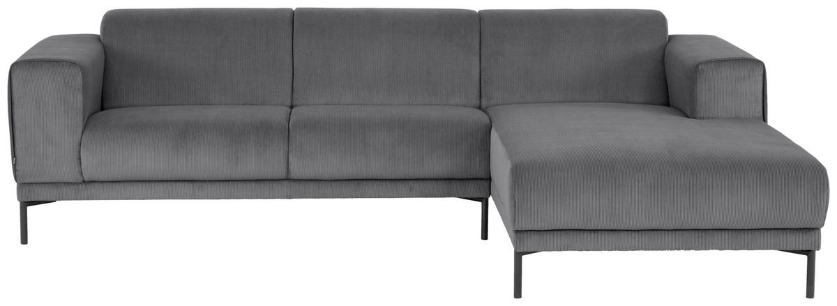 ECKSOFA in Cord Grau  - Schwarz/Grau, Design, Textil/Metall (262/183cm) - MID.YOU