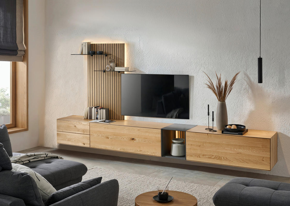 WOHNWAND  in Anthrazit, Eichefarben  342/160/50 cm  - Eichefarben/Anthrazit, Design, Glas/Holz (342/160/50cm) - Dieter Knoll