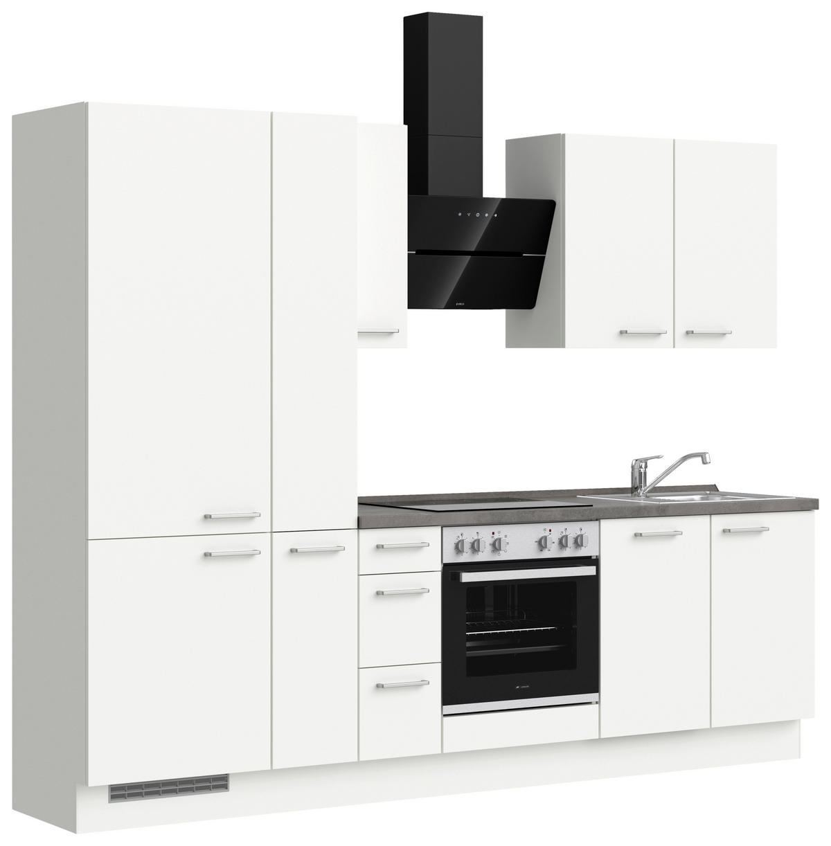 BUCĂTĂRIE FĂRĂ ELECTROCASNICE  - alb/culoare inox, Modern, metal/material pe bază de lemn (270cm) - Nobilia