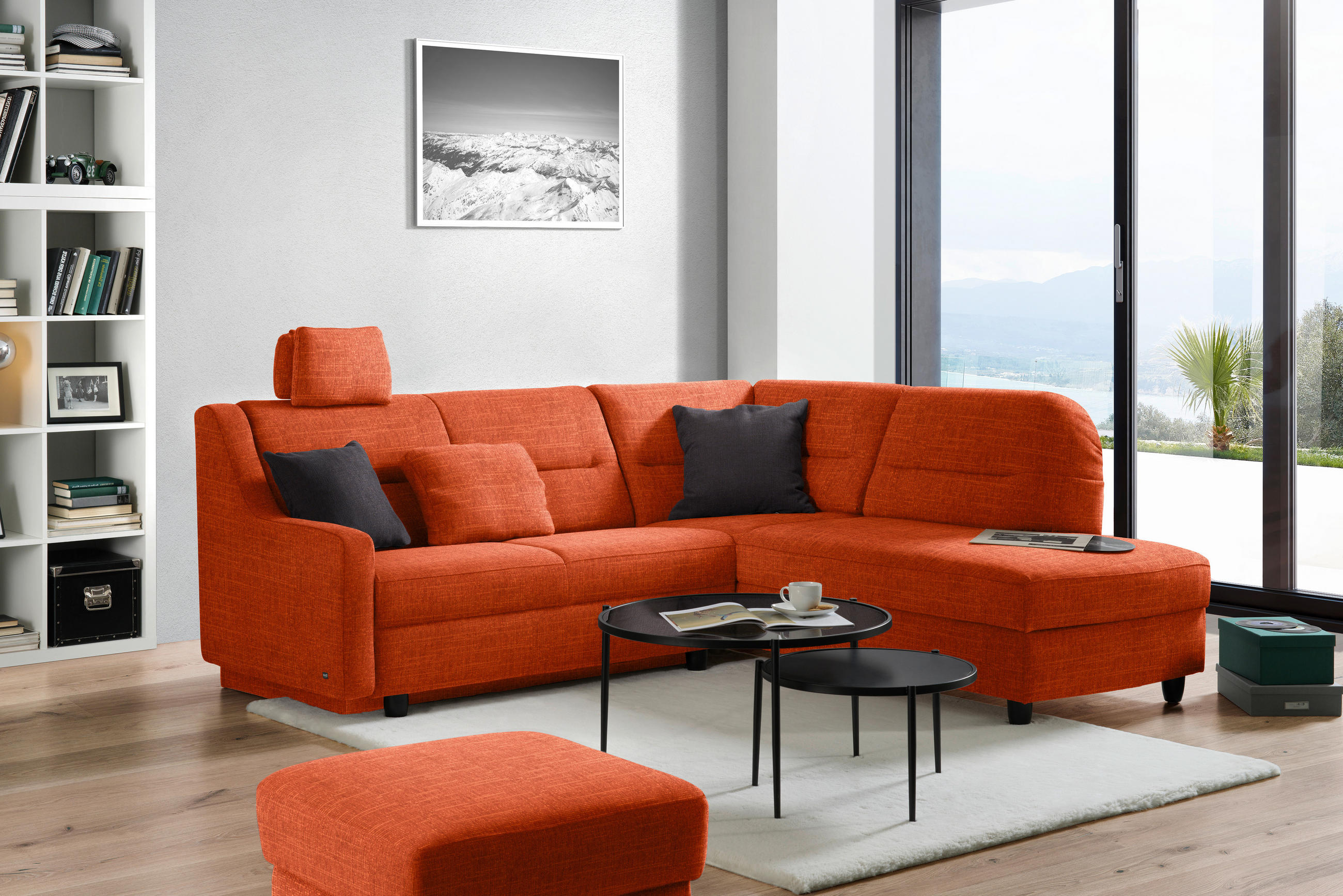 ECKSOFA in Chenille Orange  226/208 cm  - Schwarz/Orange, KONVENTIONELL, Textil (226/208cm) - Sedda