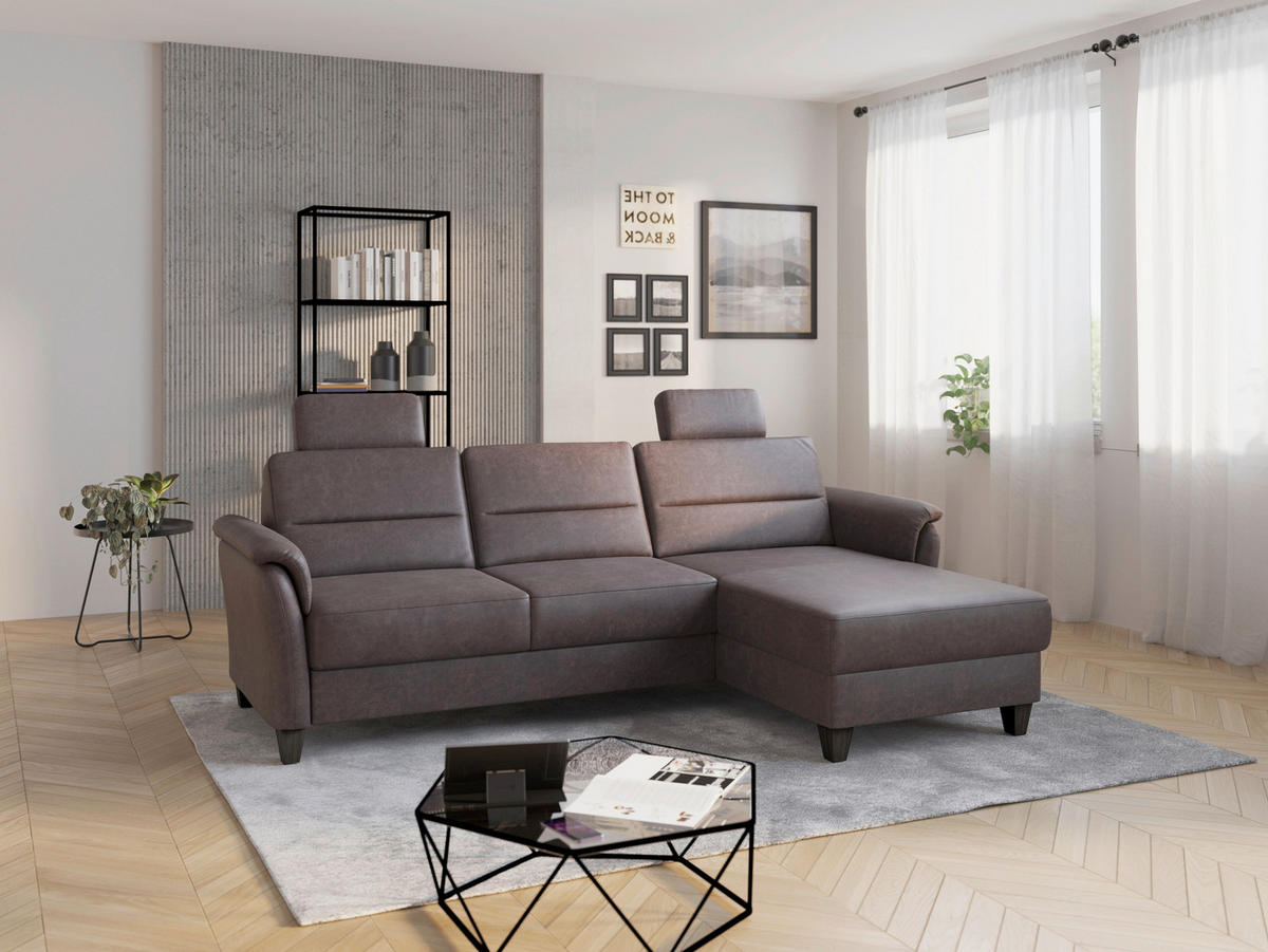 ECKSOFA PALMERA V in Mikrofaser Braun  244/163 cm  - Wengefarben/Braun, KONVENTIONELL, Holz/Textil (244/163cm) - Sit & More