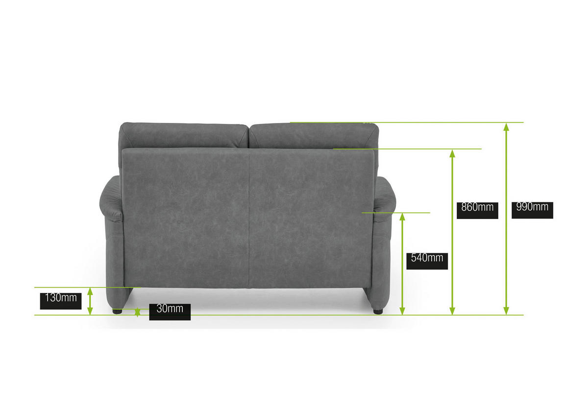 2,5-SITZER Mikrofaser Dunkelgrau  - Dunkelgrau/Schwarz, Konventionell, Kunststoff/Textil (170/98/91cm) - Elegando