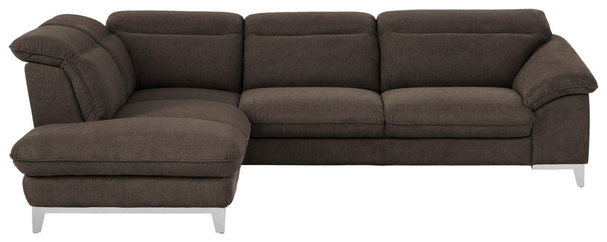 ECKSOFA Dunkelbraun Chenille  - Chromfarben/Dunkelbraun, Design, Textil/Metall (232/293cm) - Livetastic