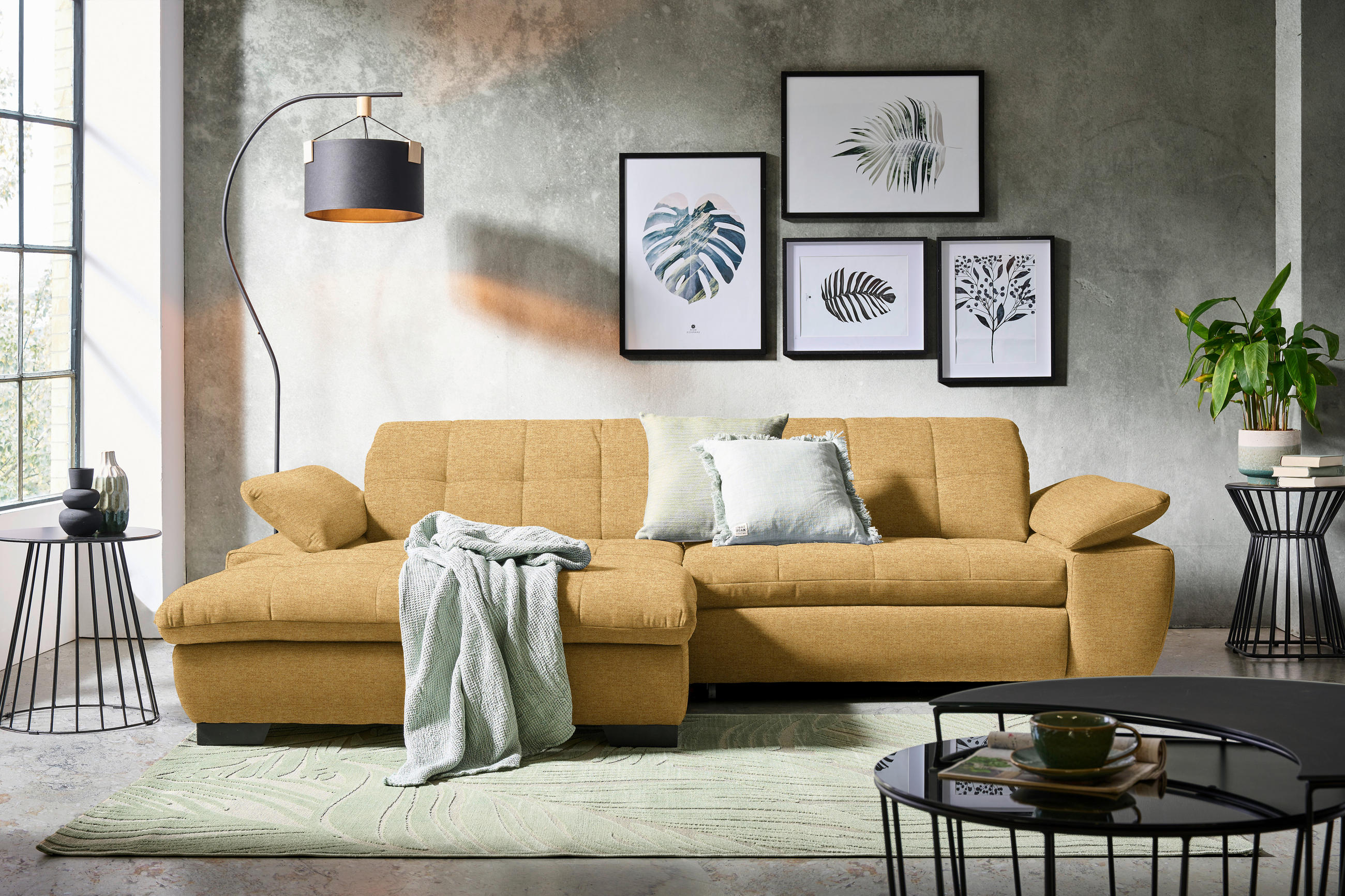 ECKSOFA in Webstoff Honig  - Schwarz/Honig, Design, Textil/Metall (180/265cm) - Carryhome