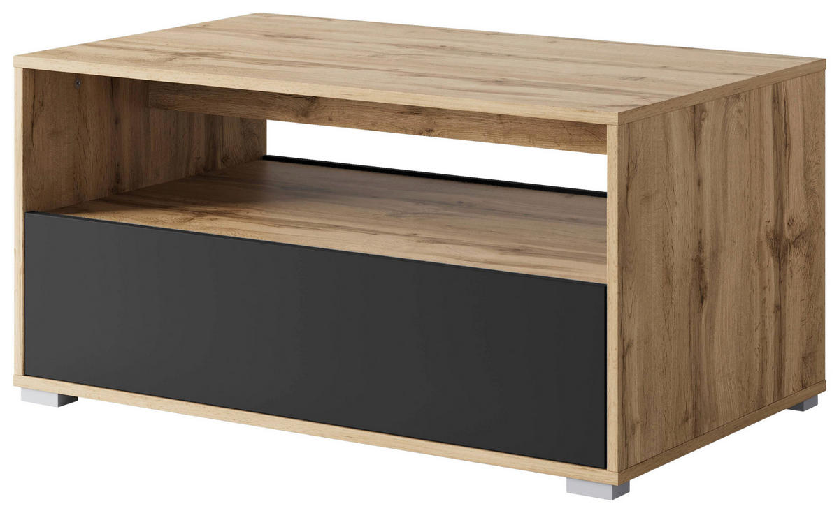 COUCHTISCH in Holzwerkstoff  - Eiche Wotan/Schwarz, Trend, Holzwerkstoff/Kunststoff (90/45/55cm) - Livetastic