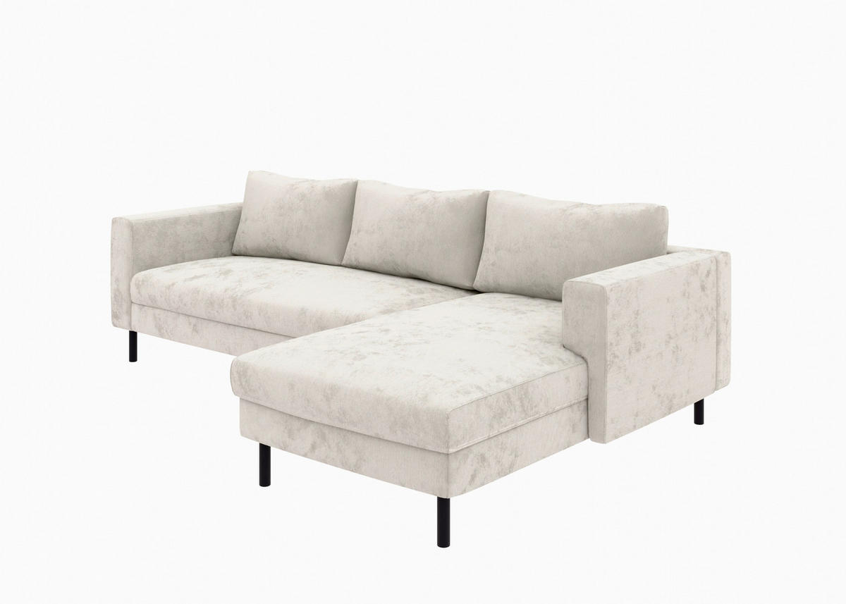 ECKSCHLAFSOFA  mit Rücken echt, Armteil links, Armteil rechts Cord Creme  - Creme/Schwarz, MODERN, Textil/Metall (232/161cm) - Trendmanufaktur