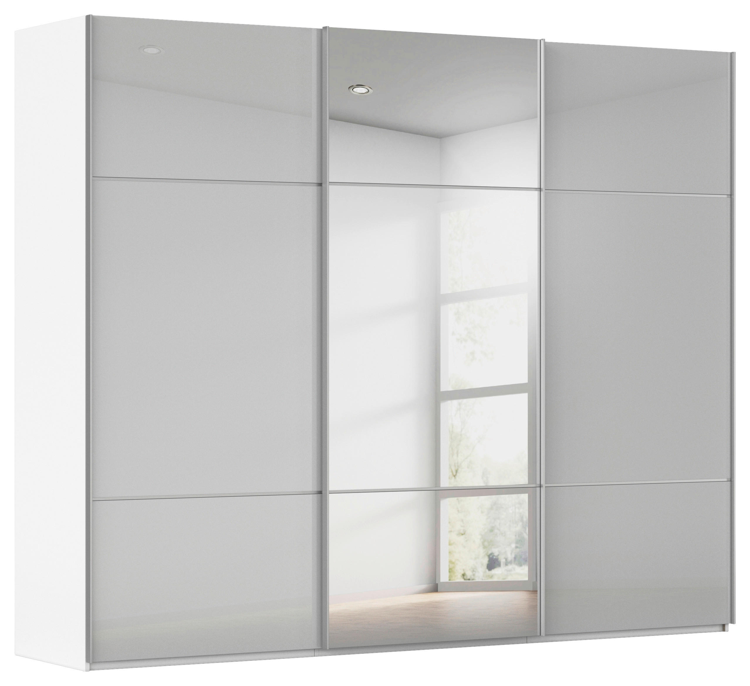 SCHWEBETÜRENSCHRANK in Grau, Weiss  - Weiss/Alufarben, Konventionell, Glas/Holzwerkstoff (242/223/68cm) - Novel