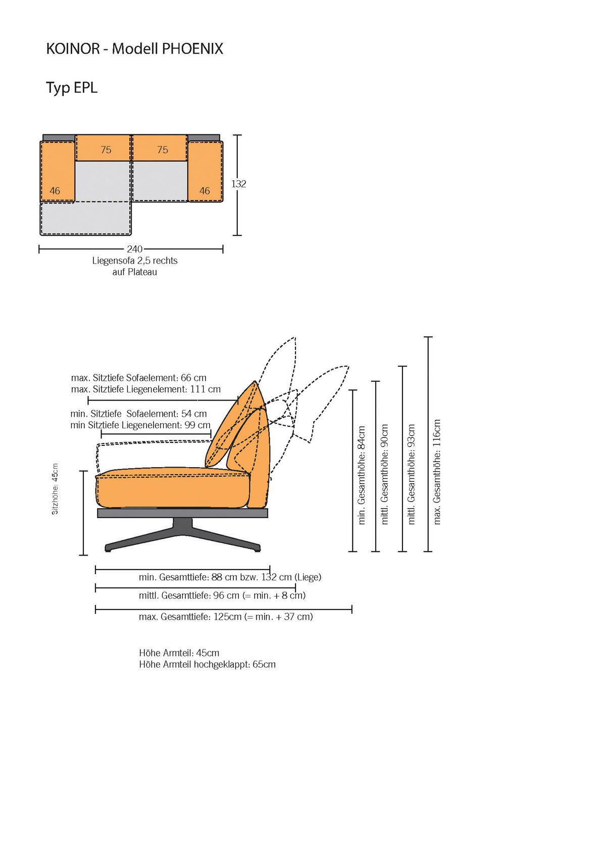 ECKSOFA Beige Chenille  - Beige/Schwarz, Design, Holz/Textil (132/240cm) - Koinor