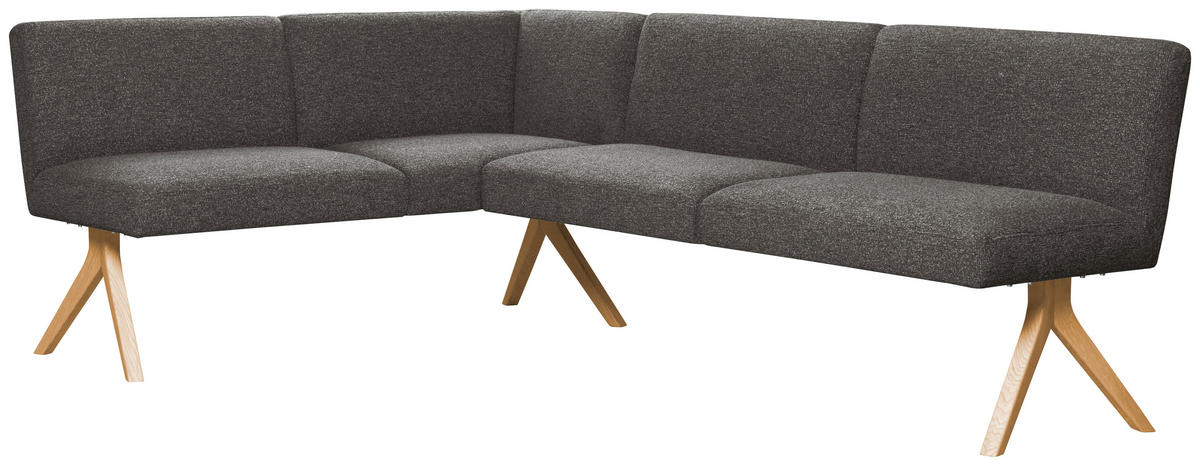 ECKBANK 172/218 cm Webstoff Dunkelgrau Eiche vollmassiv   - Eichefarben/Dunkelgrau, KONVENTIONELL, Holz/Textil (172/218cm) - Linea Natura