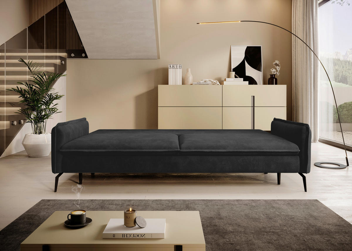 SCHLAFSOFA Chenille Schwarz  - Schwarz, KONVENTIONELL, Textil/Metall (223/89/107cm) - Carryhome