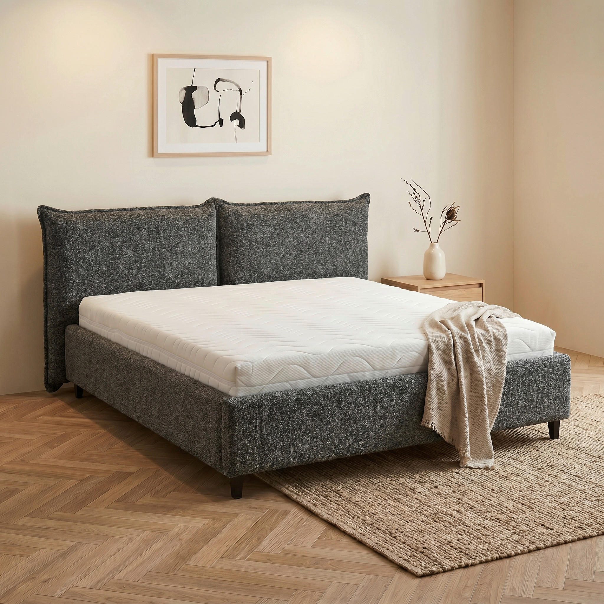 POLSTERBETT gepolstertes Kopfteil, Lattenrost, Bettkasten Graphitfarben 180/200 cm  - Schwarz/Graphitfarben, MODERN, Holz/Textil (180/200cm) - Livetastic