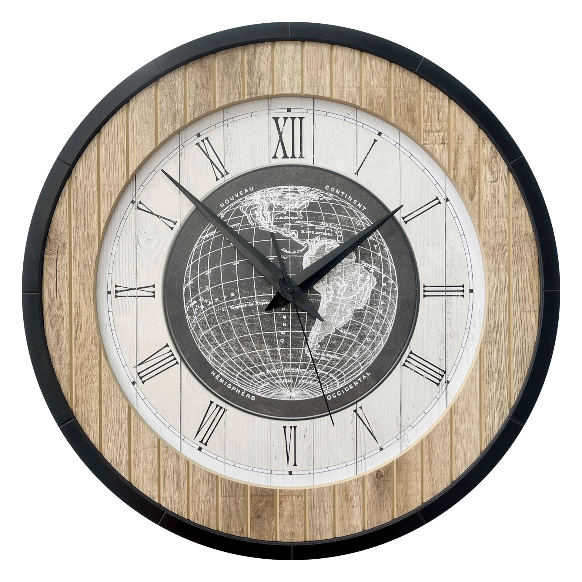 WANDUHR - Schwarz, Weiß, Eichefarben  - Eichefarben/Schwarz, Basics, Holz/Kunststoff (57cm)
