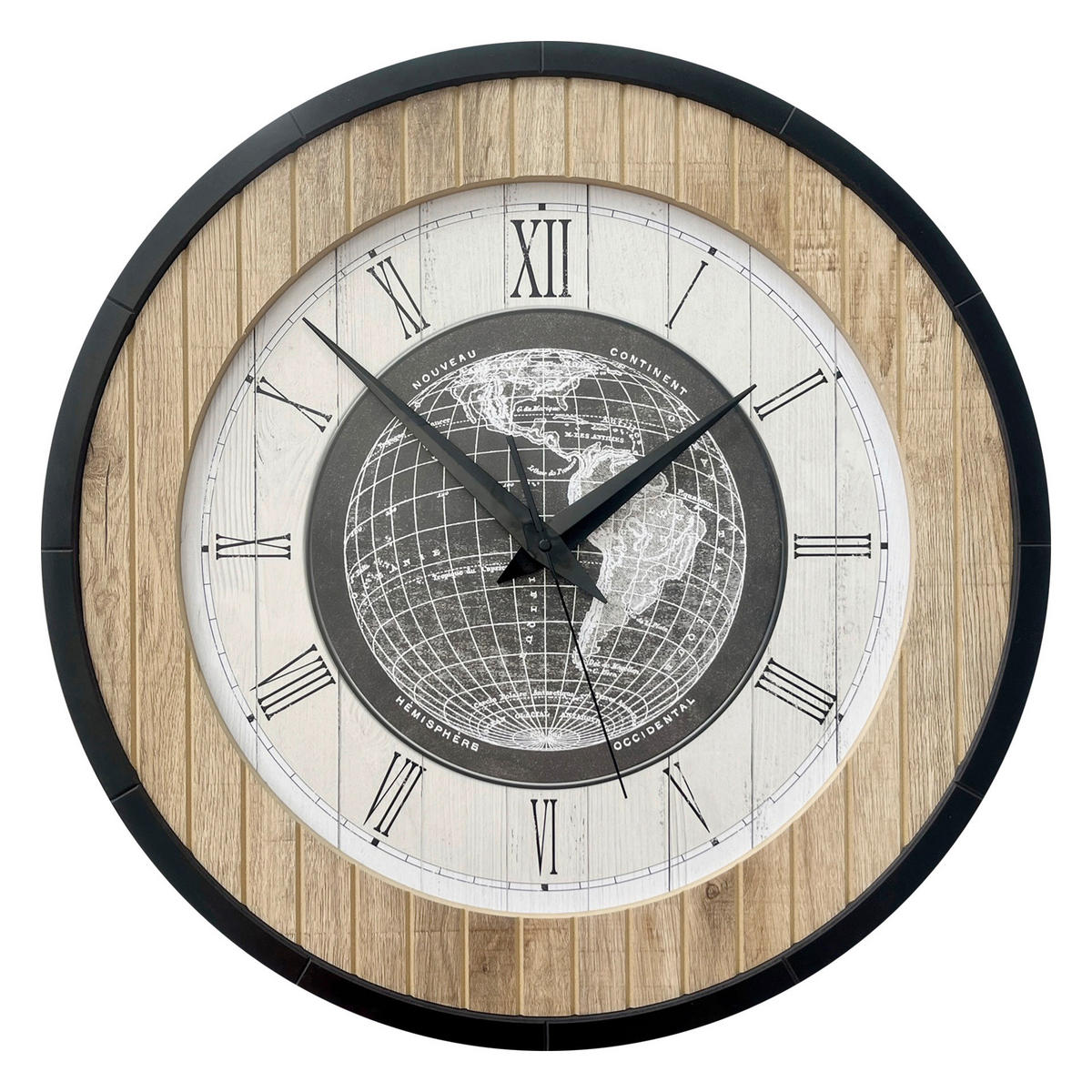 WANDUHR - Schwarz, Weiß, Eichefarben  - Eichefarben/Schwarz, Basics, Holz/Kunststoff (57cm)