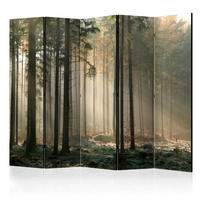 PARAVENT mit 5  Flügel - Waldgrün/Braun, Basics, Holz/Textil (225/172/3cm) - artgeist