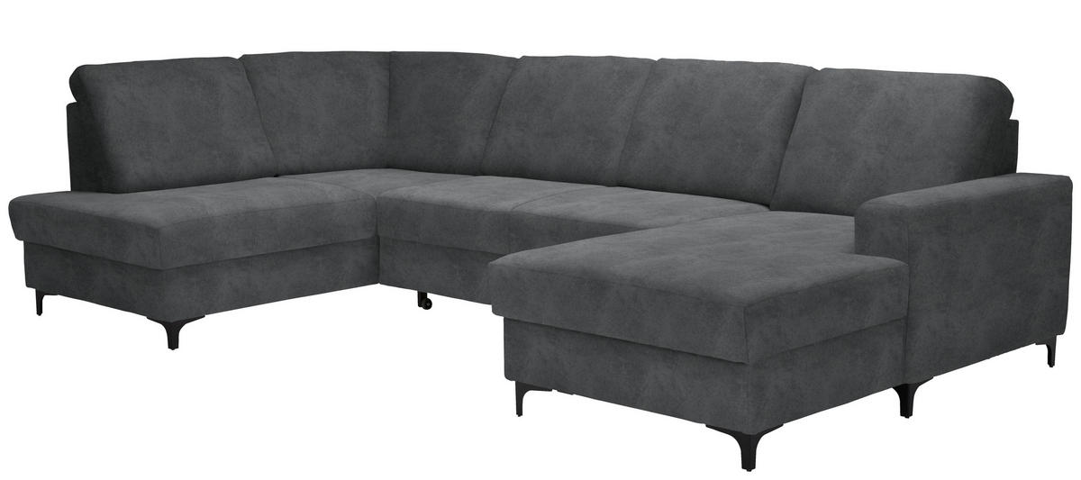 WOHNLANDSCHAFT in Flachgewebe Grau  - Schwarz/Grau, KONVENTIONELL, Textil/Metall (185/317/167cm) - Stylife