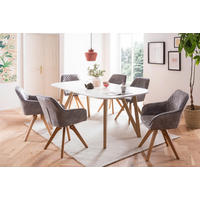 TISCHGRUPPE Grau, Weiß  - Naturfarben/Weiß, MODERN, Holz/Textil (160/90/76cm) - Livetastic