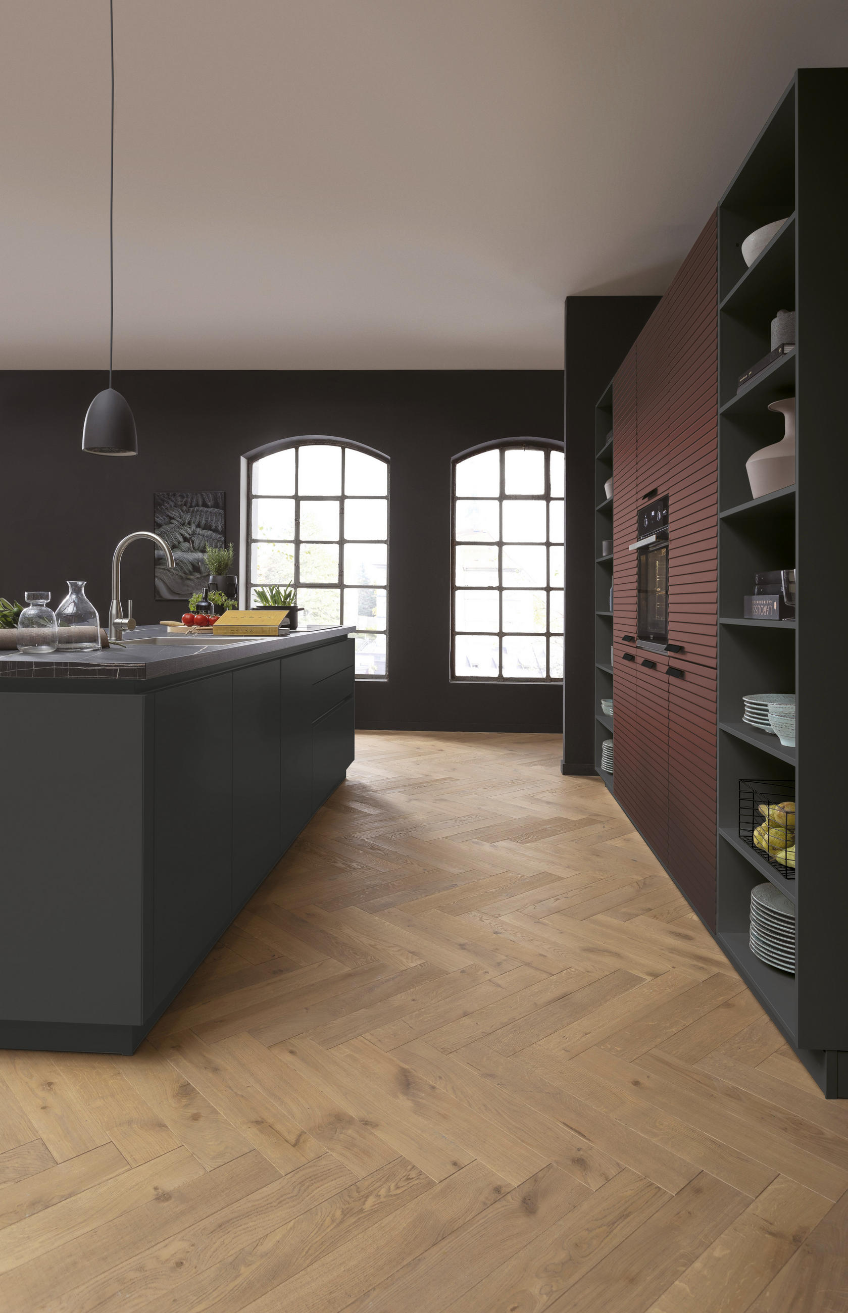 EINBAUKÜCHE Nicol  - Rot/Schwarz, Design, Holzwerkstoff - Novel