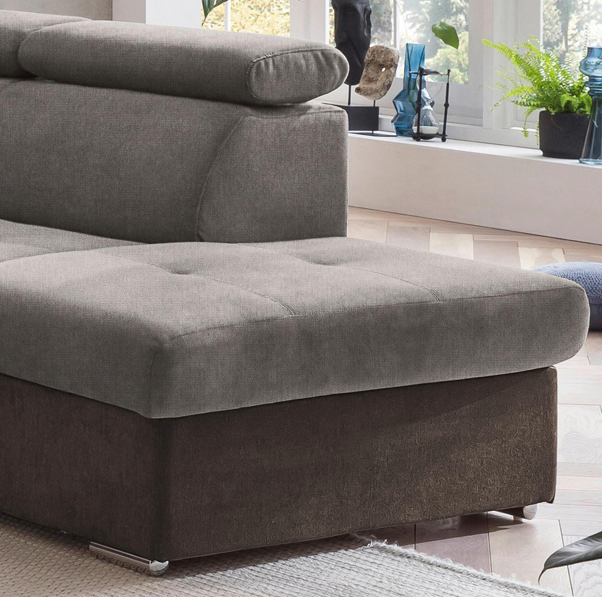 ECKSOFA in Mikrofaser Schwarz, Dunkelbraun  - Chromfarben/Dunkelbraun, Design, Textil/Metall (262/216cm) - Livetastic