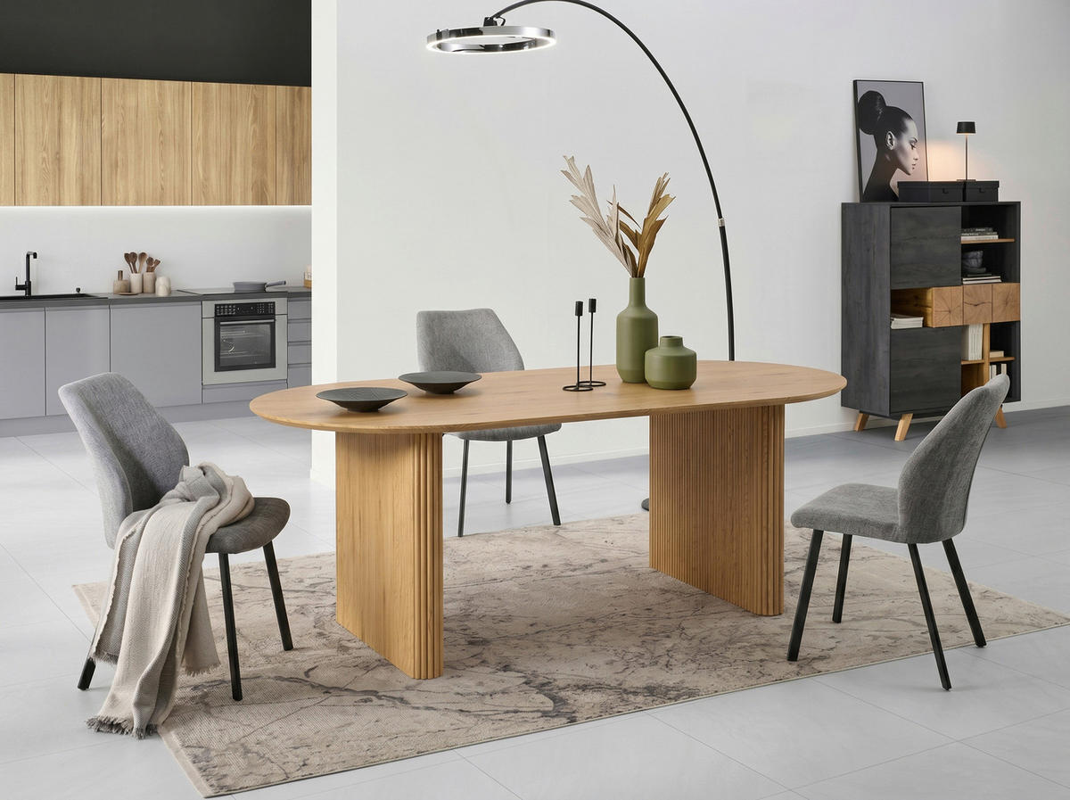 ESSTISCH 200/100/75 cm Nachbildung  Holzwerkstoff oval Eiche Artisan  - Eiche Artisan, MODERN, Holzwerkstoff (200/100/75cm) - MID.YOU