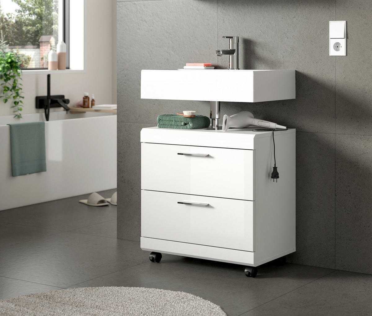 WASCHBECKENUNTERSCHRANK  - Weiß Hochglanz/Silberfarben, Trend, Holzwerkstoff/Kunststoff (60cm) - MID.YOU
