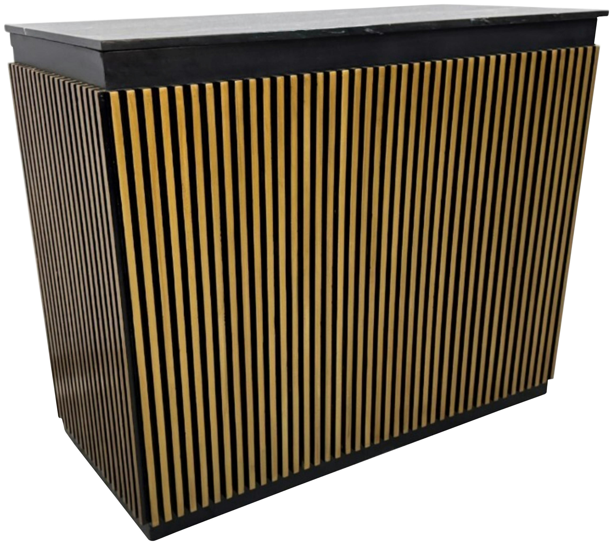 BARSCHRANK Mangoholz, Eukalyptusholz vollmassiv Schwarz, Goldfarben  - Goldfarben/Schwarz, Trend, Holz/Stein (130/109/60cm) - Ambia Home