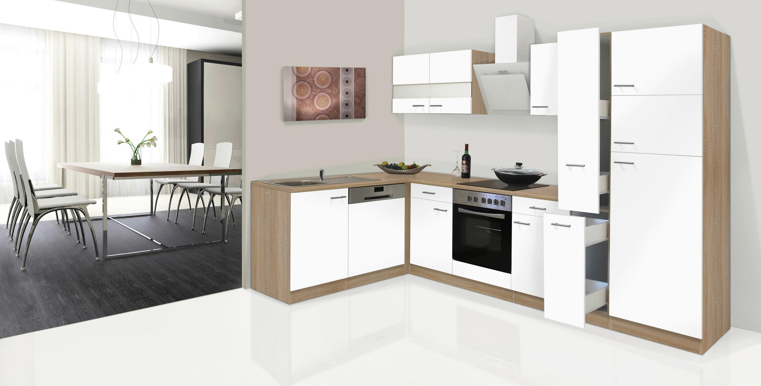 ECKKÜCHE 172/310 cm - Eichefarben/weiss, Basics, Glas/Holzwerkstoff (172/310cm) - Respekta
