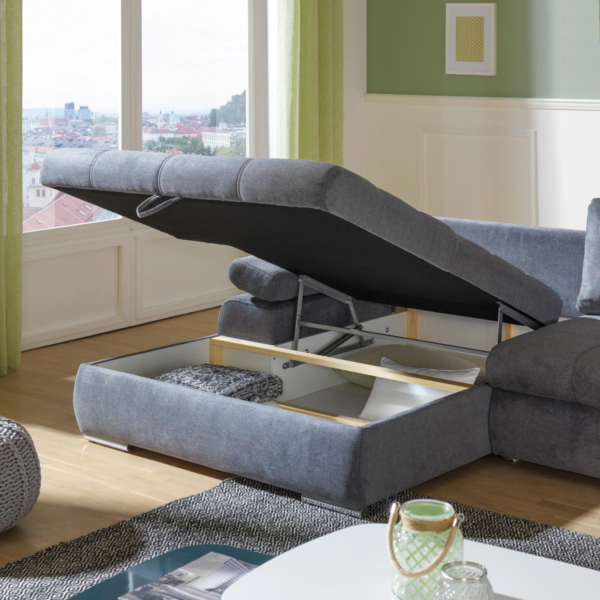 KUTNA GARNITURA tekstil  siva   - bijela/siva, Design, tekstil/plastika (173/294cm) - Carryhome