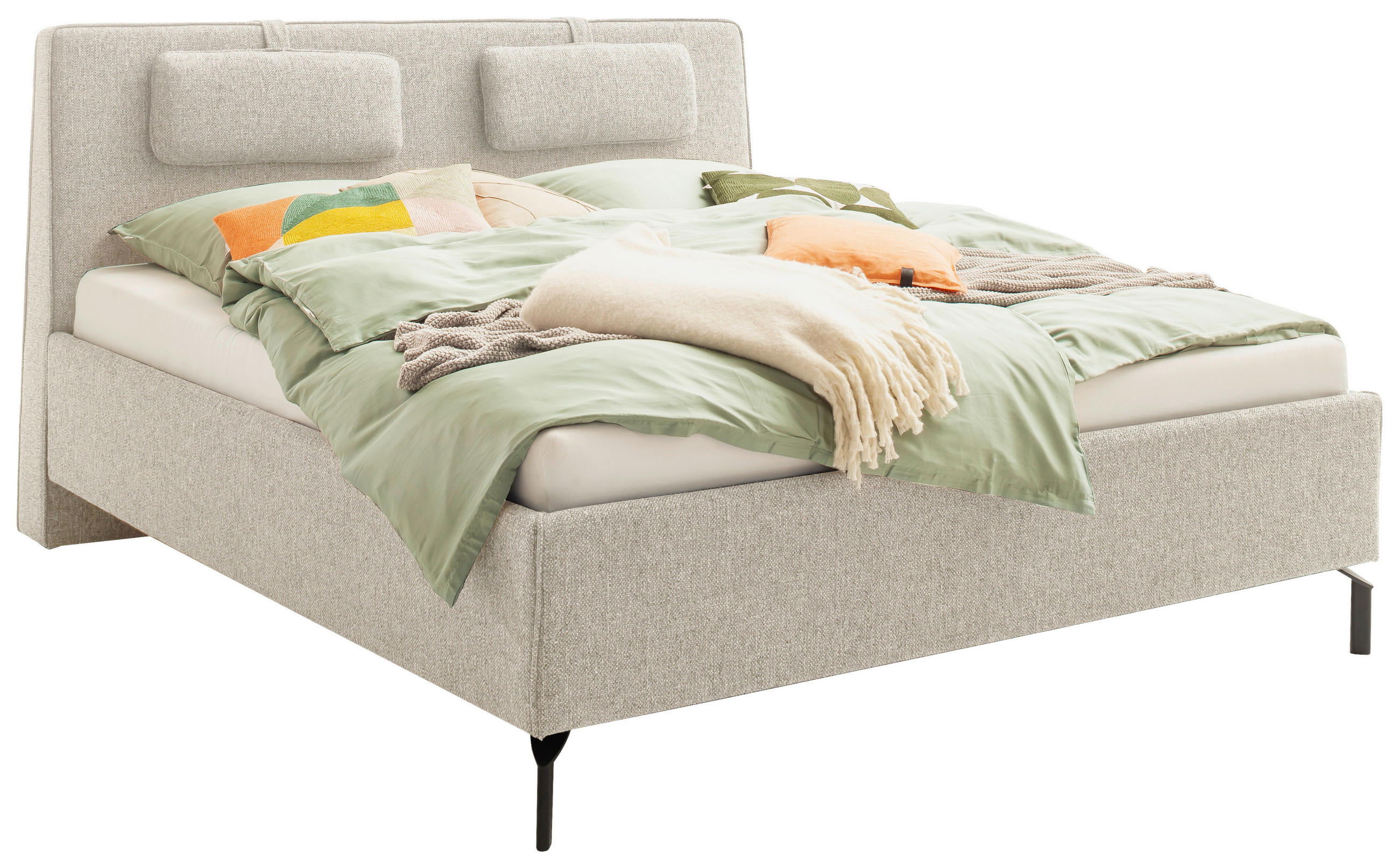 POLSTERBETT 180/200 cm,  in Beige, Lattenrost, Bettkasten,  - Birkefarben/Beige, Design, Holz/Textil (180/200cm) - Schöner Wohnen