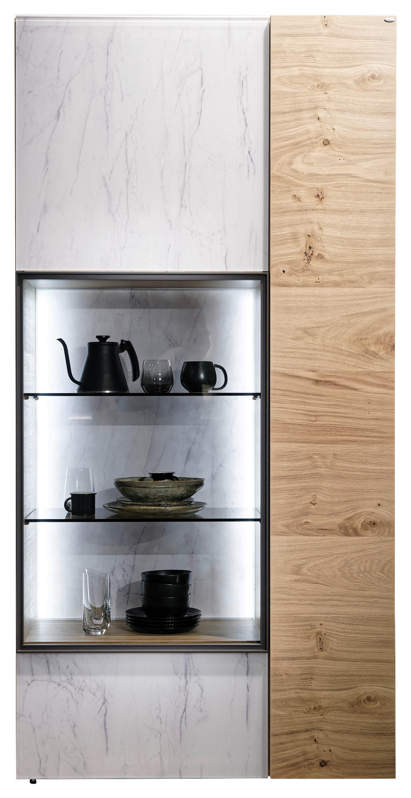 VITRINE Weiss, Wildeiche 96/194/42,6 cm - Wildeiche/Weiss, Natur, Glas/Holz (96/194/42,6cm) - Voglauer