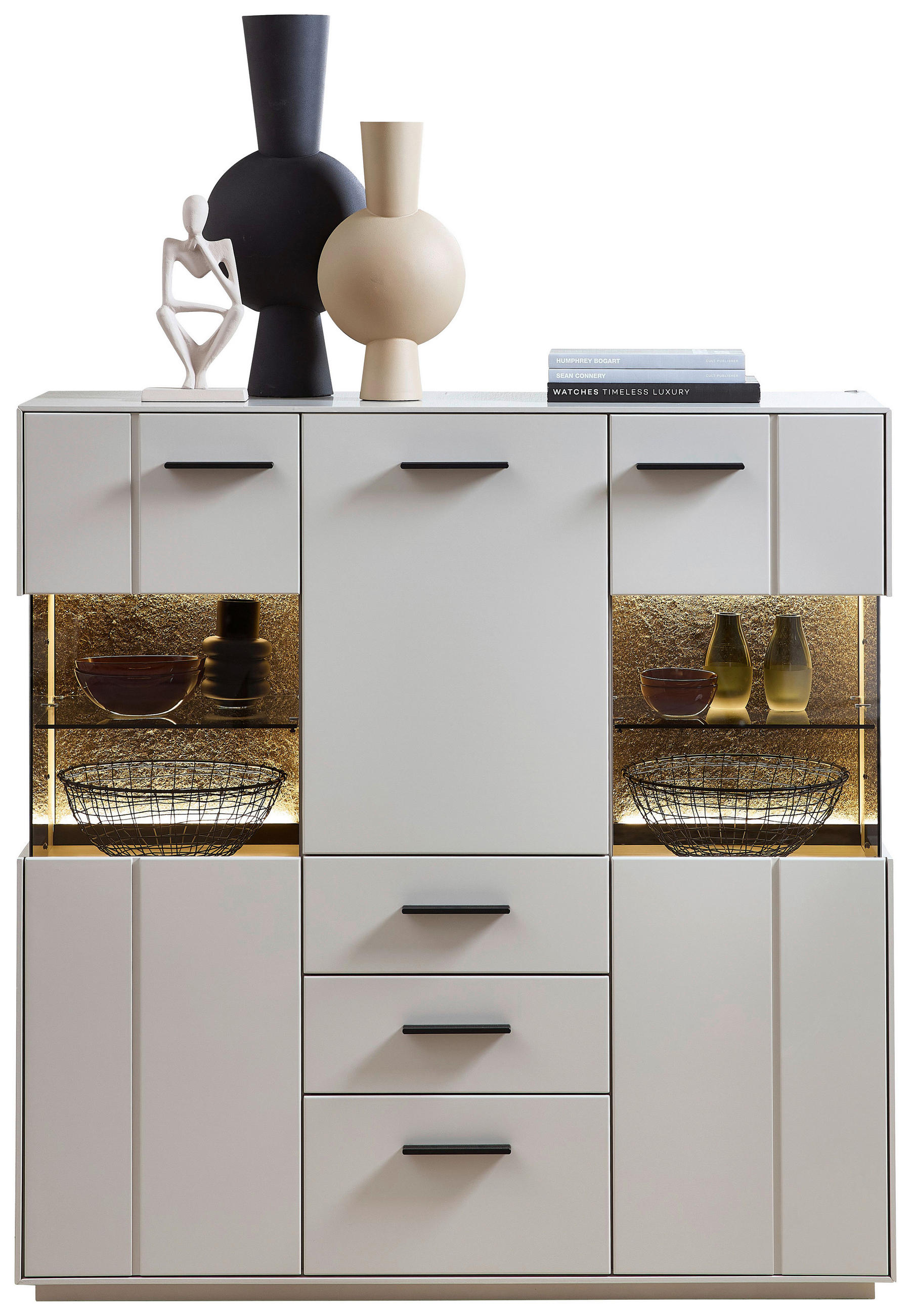 HIGHBOARD Hellgrau, Sahara  120/123/40 cm  - Hellgrau/Schwarz, Design, Glas/Holzwerkstoff (120/123/40cm) - Novel
