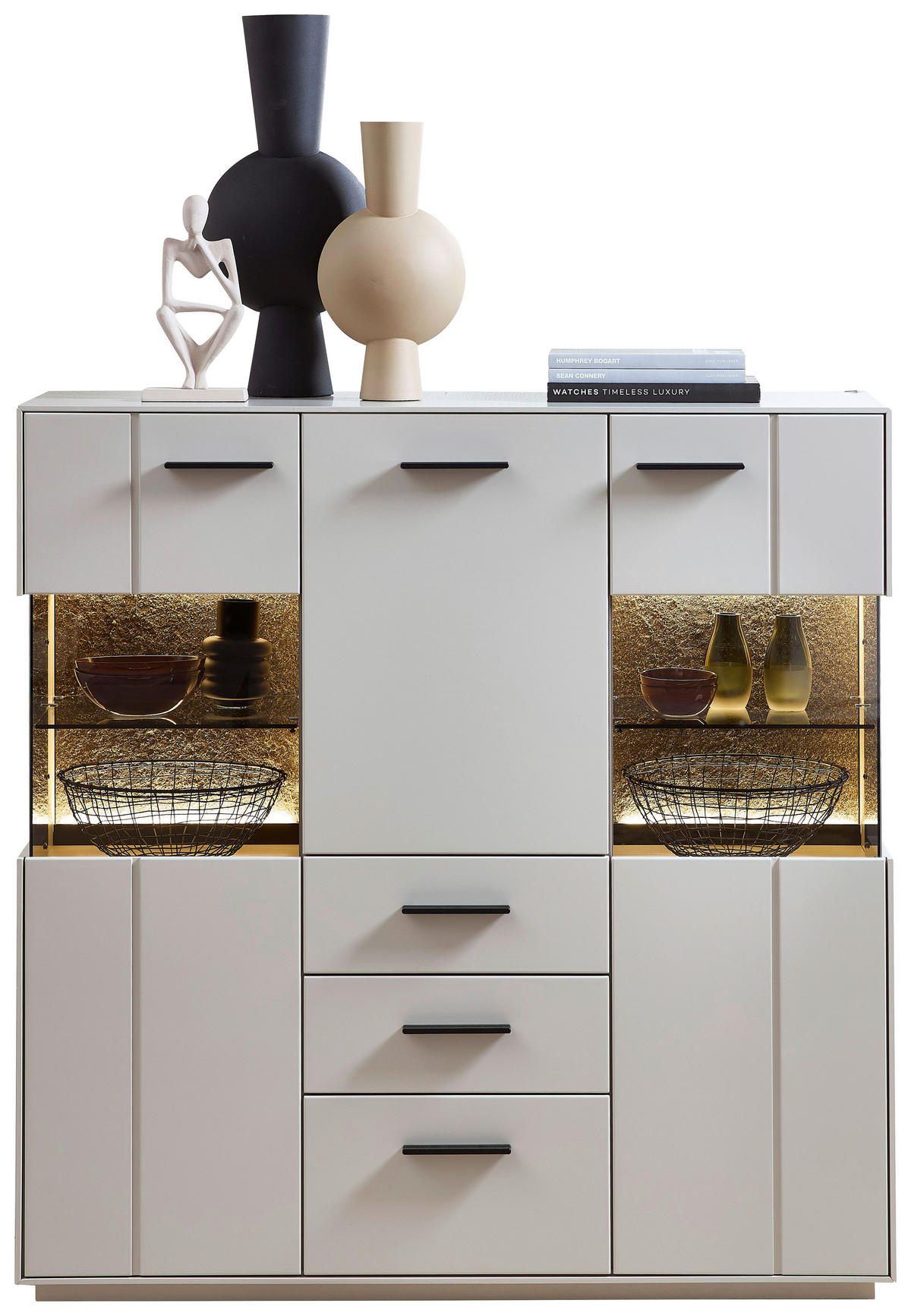 HIGHBOARD Hellgrau, Sahara  120/123/40 cm  - Hellgrau/Schwarz, Design, Glas/Holzwerkstoff (120/123/40cm) - Novel