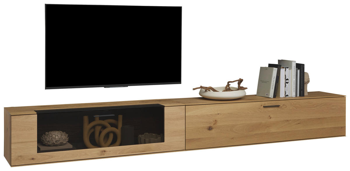 LOWBOARD Lavia 317/40/44 cm  erweiterbar, Typenauswahl, Beimöbel erhältlich, hängend  - Eichefarben/Anthrazit, Natur, Glas/Holz (317/40/44cm) - Valnatura