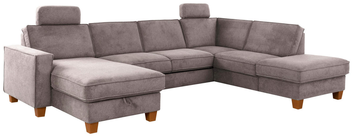 WOHNLANDSCHAFT in Flachgewebe Taupe  - Taupe/Eichefarben, KONVENTIONELL, Holz/Textil (161/309/213cm) - Sit & More