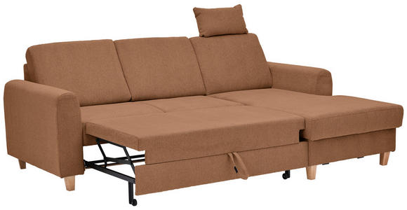 ECKSOFA Terracotta Flachgewebe  inkl. Bettkasten, Schlaffunktion, Rücken echt, Kopfstütze, Liegefläche im Originalstoff  - Buchefarben/Terracotta, KONVENTIONELL, Holz/Textil (241/166cm) - Carryhome