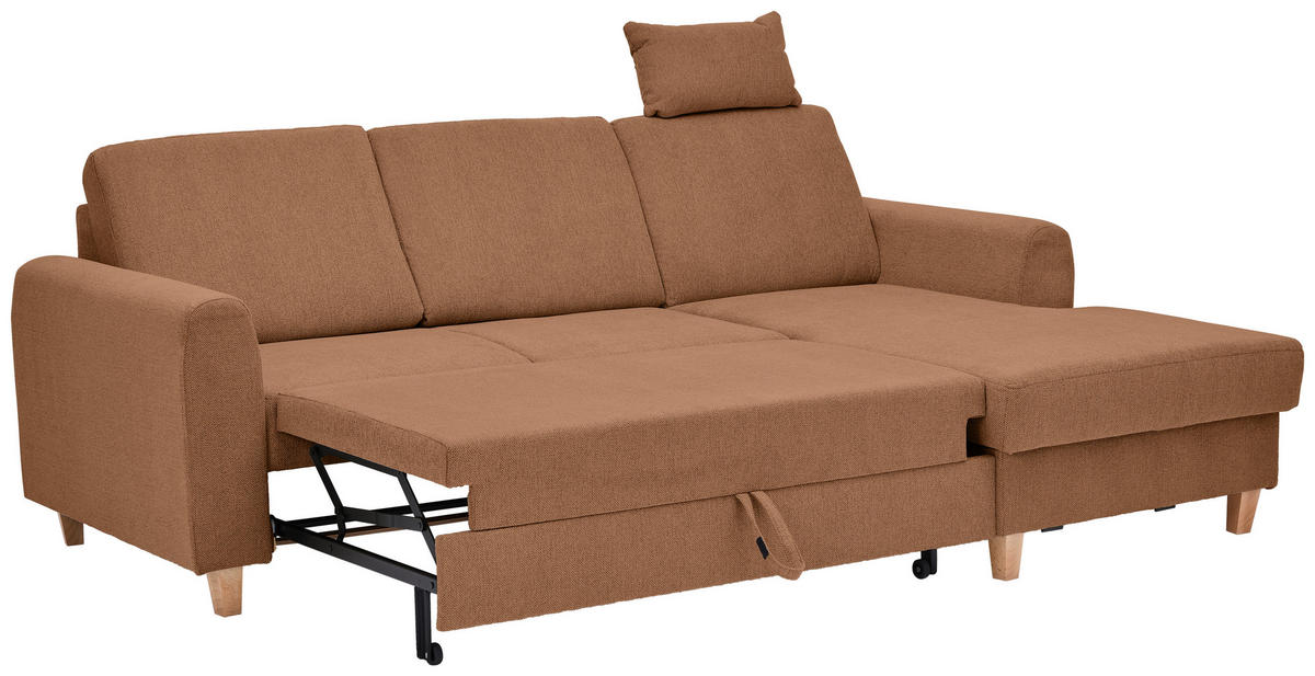 ECKSOFA Terracotta Flachgewebe  - Buchefarben/Terracotta, KONVENTIONELL, Holz/Textil (241/166cm) - Carryhome