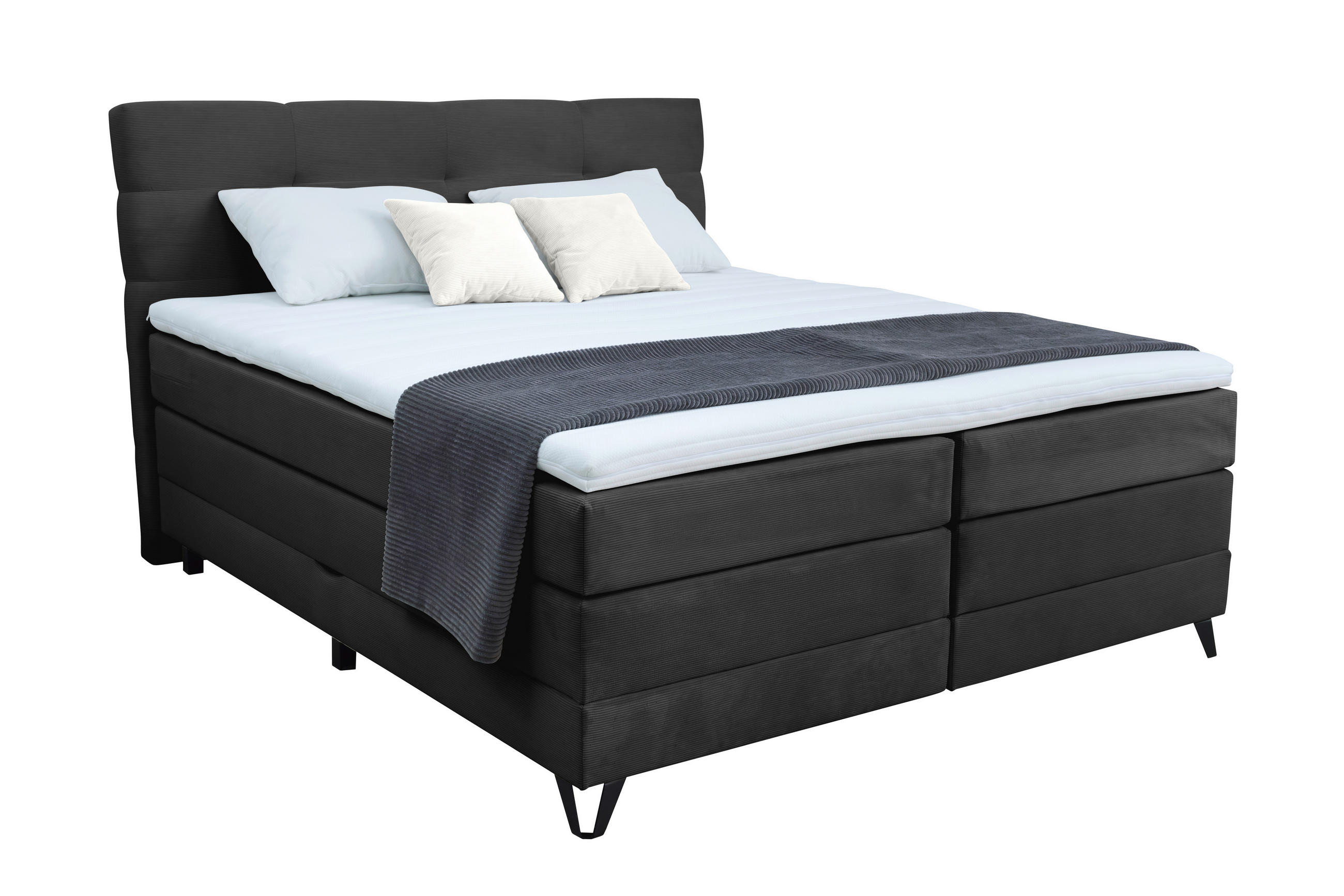 BOXSPRINGBETT 160/200 cm,  in Schwarz, Bettkasten, Topper, Matratzen, H3 = fest  - Schwarz, KONVENTIONELL, Textil/Metall (160/200cm) - Boxxx