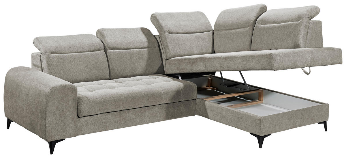 ECKSOFA in Webstoff Taupe  - Taupe/Schwarz, Konventionell, Kunststoff/Textil (282/200cm) - MID.YOU