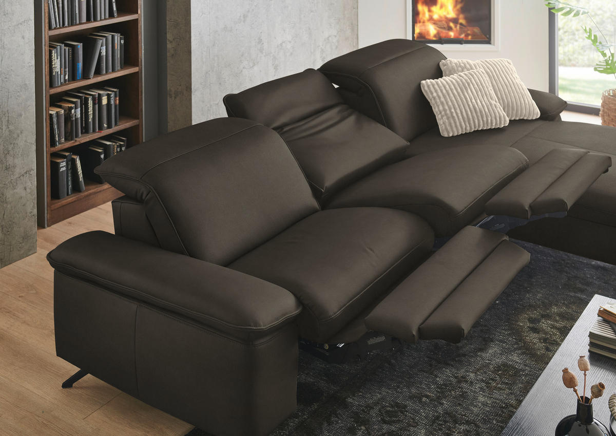ECKSOFA  Echtleder Graubraun  - Graubraun/Schwarz, Design, Leder/Metall (307/169cm) - Beldomo Premium